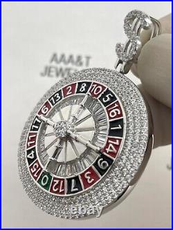 925 Solid Sterling Silver Cubic Zirconia 3 D Roulette Pendant