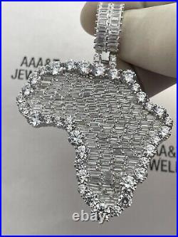 925 Solid Sterling Silver Cubic Zirconia AfRICA MAP Pendant