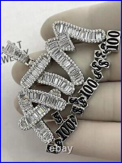 925 Solid Sterling Silver Cubic Zirconia Baguette ATM Pendant