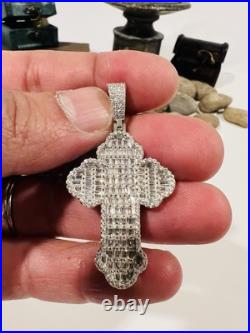 925 Solid Sterling Silver Cubic Zirconia Baguette Cross Pendant