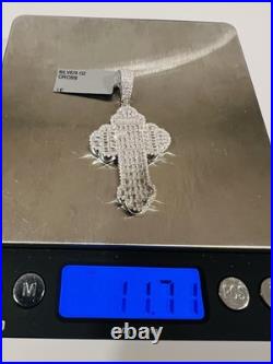 925 Solid Sterling Silver Cubic Zirconia Baguette Cross Pendant