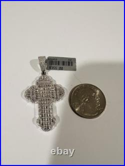 925 Solid Sterling Silver Cubic Zirconia Baguette Cross Pendant