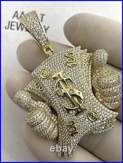 925 Solid Sterling Silver Cubic Zirconia Icy Money Dollar $ Pendant