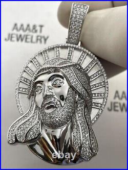 925 Solid Sterling Silver Cubic Zirconia JESUS Pendant