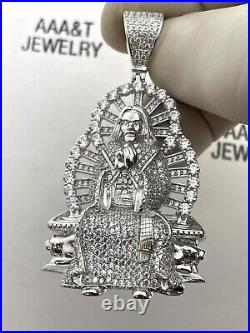 925 Solid Sterling Silver Cubic Zirconia Jesus In a Chair Pendant