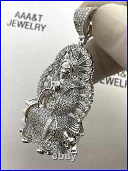 925 Solid Sterling Silver Cubic Zirconia Jesus In a Chair Pendant