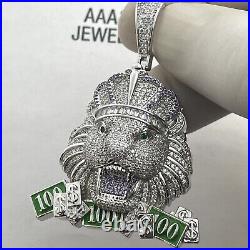 925 Solid Sterling Silver Cubic Zirconia Lion Head Pendant