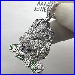 925 Solid Sterling Silver Cubic Zirconia Lion Head Pendant