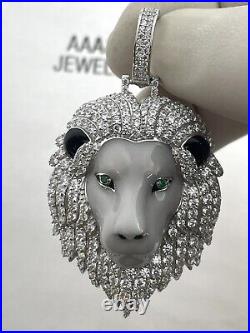 925 Solid Sterling Silver Cubic Zirconia Lion Pendant