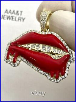 925 Solid Sterling Silver Cubic Zirconia Lips Dripping Pendant