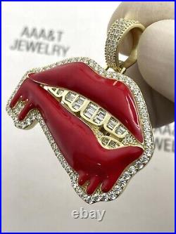 925 Solid Sterling Silver Cubic Zirconia Lips Dripping Pendant