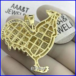925 Solid Sterling Silver Cubic Zirconia Rooster Baguette Pendant