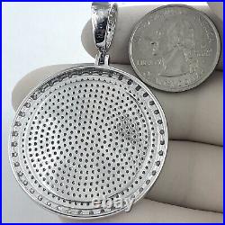 925 Solid Sterling Silver Cubic Zirconia Round Medallion Pendant