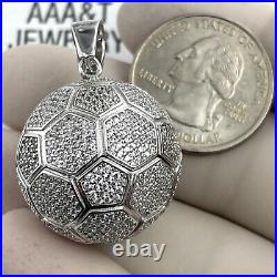 925 Solid Sterling Silver Cubic Zirconia Soccer Ball Pendant