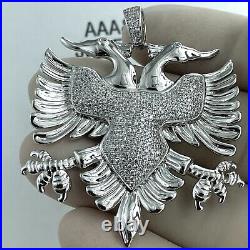 925 Solid Sterling Silver Cubic Zirconia Two Head Eagle Pendant