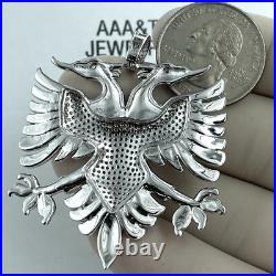 925 Solid Sterling Silver Cubic Zirconia Two Head Eagle Pendant