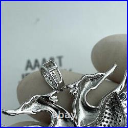 925 Solid Sterling Silver Cubic Zirconia Two Head Eagle Pendant