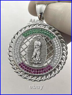 925 Solid Sterling Silver Cubic Zirconia Virgin Mary Guadalupe Pendant