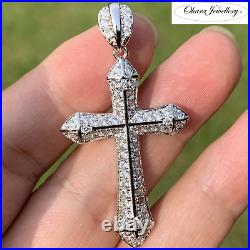 925 Solid Sterling Silver Large Cross Crucifix Cubic Zirconia Necklace Jewellery