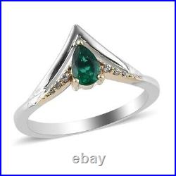 925 Sterling Silver 10K Yellow Gold Emerald Cubic Zirconia CZ Ring Size 7 Ct 0.7