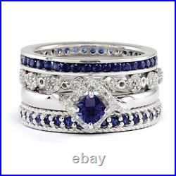 925 Sterling Silver 3.65 CTW Sapphire & Cubic Zirconia Paradise Stack Ring Set