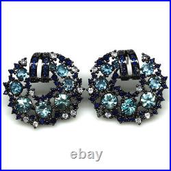 925 Sterling Silver 4 mm. Swiss Blue Topaz, Cubic Zirconia & Zircon Earrings