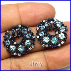 925 Sterling Silver 4 mm. Swiss Blue Topaz, Cubic Zirconia & Zircon Earrings