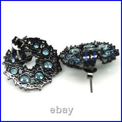 925 Sterling Silver 4 mm. Swiss Blue Topaz, Cubic Zirconia & Zircon Earrings
