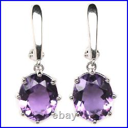 925 Sterling Silver 9 x 11 mm. Purple Amethyst & Cubic Zirconia Earrings