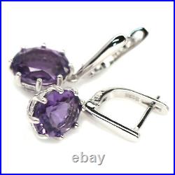 925 Sterling Silver 9 x 11 mm. Purple Amethyst & Cubic Zirconia Earrings