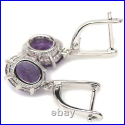 925 Sterling Silver 9 x 11 mm. Purple Amethyst & Cubic Zirconia Earrings