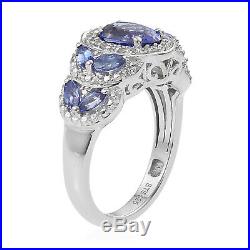 925 Sterling Silver AA Tanzanite Cubic Zriconia CZ Halo Ring Size 8 Ct 2.2