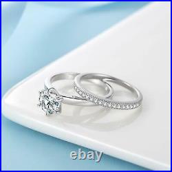 925 Sterling Silver AAA+ Cubic Zirconia Round Cut Solitaire CZ Wedding Ring Set