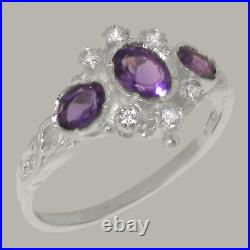 925 Sterling Silver Amethyst Cubic Zirconia Womens Trilogy Ring Sizes J to Z