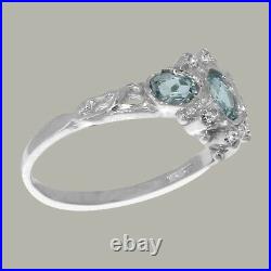 925 Sterling Silver Aquamarine Cubic Zirconia Womens Trilogy Ring Sizes J to Z
