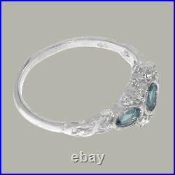 925 Sterling Silver Aquamarine Cubic Zirconia Womens Trilogy Ring Sizes J to Z