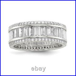 925 Sterling Silver Baguette Round Cubic Zirconia CZ Eternity Ring
