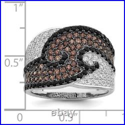 925 Sterling Silver Black Champagne White Cubic Zirconia CZ Ring