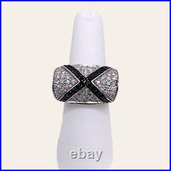 925 Sterling Silver Black & White Cubic Zirconia Fancy Cocktail Ring