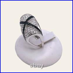 925 Sterling Silver Black & White Cubic Zirconia Fancy Cocktail Ring