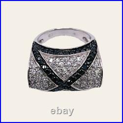 925 Sterling Silver Black & White Cubic Zirconia Fancy Cocktail Ring