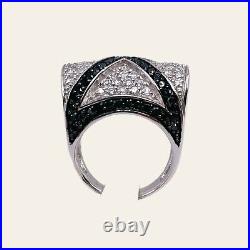 925 Sterling Silver Black & White Cubic Zirconia Fancy Cocktail Ring