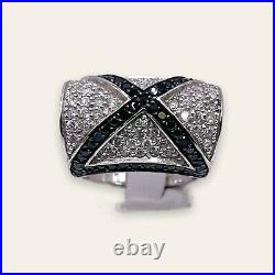 925 Sterling Silver Black & White Cubic Zirconia Fancy Cocktail Ring