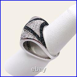 925 Sterling Silver Black & White Cubic Zirconia Fancy Cocktail Ring