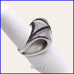 925 Sterling Silver Black & White Cubic Zirconia Fancy Cocktail Ring