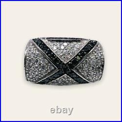 925 Sterling Silver Black & White Cubic Zirconia Fancy Cocktail Ring