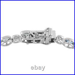 925 Sterling Silver Blue Aquamarine White Zircon Bracelet Gift Size 6.5 Ct 2.9
