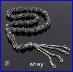 925 Sterling Silver Blue Cubic Zirconia Turkish Islamic Prayer Beads Rosary