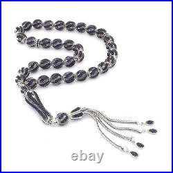 925 Sterling Silver Blue Cubic Zirconia Turkish Islamic Prayer Beads Rosary