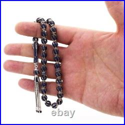 925 Sterling Silver Blue Cubic Zirconia Turkish Islamic Prayer Beads Rosary